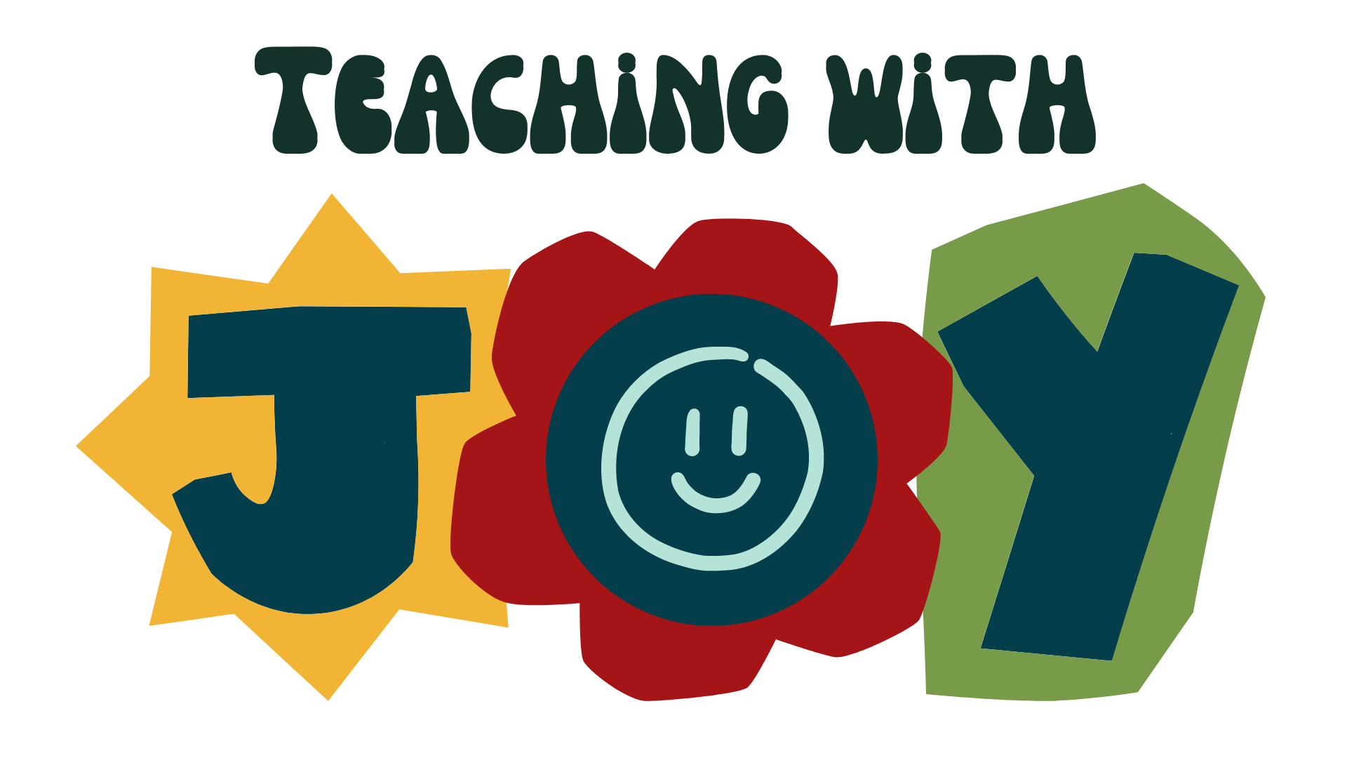 logo of the word "Joy" with flowers and a smiley face